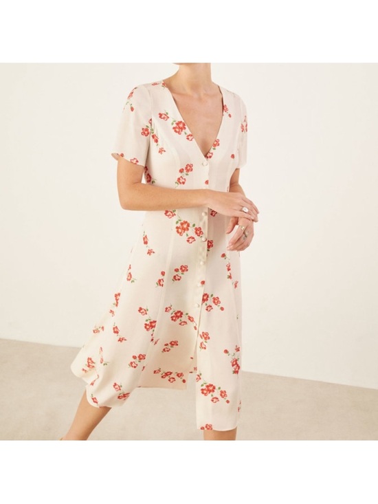 Reformation Dresses & Skirts - Reformation Cream Midi Dress with Red Floral Print